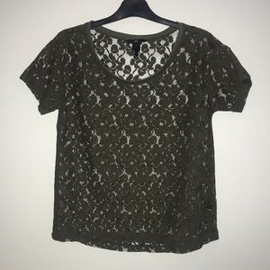 H&M. Olive green floral lace short sleeve. X-SMALL